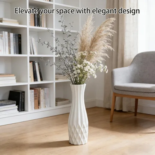 Miniatura 5 de Jarrón grande de cerámica de 17.7 pulgadas de alto, floreros altos de flores blancas modernas para oficina, hogar, granja, decoración de sala