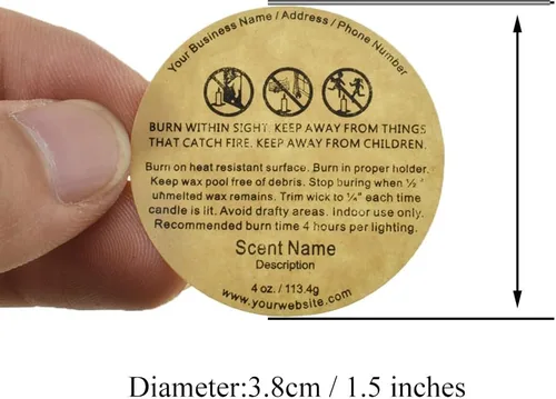 Miniatura 2 de HAHIYO 500 calcomanías de advertencia de velas circulares marrones de 1.5 pulgadas, etiquetas adhesivas de seguridad de papel kraft para hacer velas