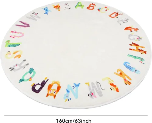 Miniatura 2 de Alfombra redonda de 5.2 pies con diseño de animales ABC para niños, lavable, antideslizante, tapete educativo del alfabeto, bonita alfombra