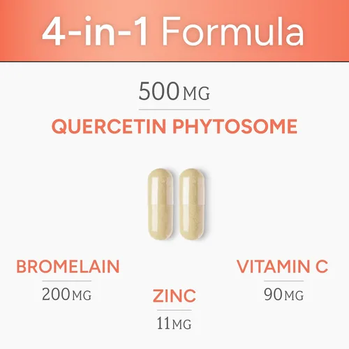 Miniatura 3 de Quercetina de alta absorción con bromelina, vitamina C y zinc – 500 mg de fitosoma de quercetina – 50 veces más absorción – Apoya la función inmune