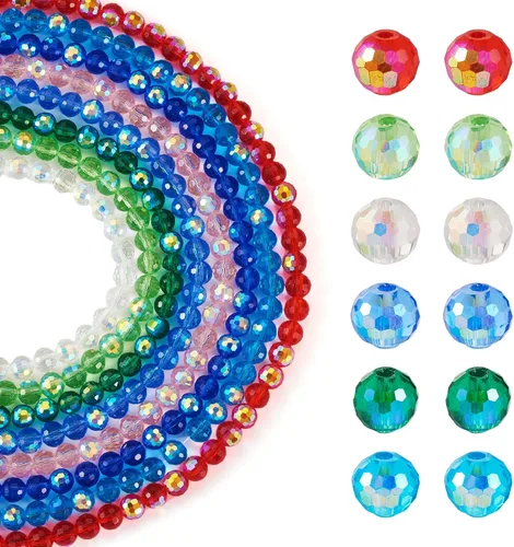 Miniatura 18 de FASHEWELRY 10 hebras de cuentas de vidrio chapadas en arco iris de 0.118 pulgadas (0.118 in), cuentas espaciadoras de cristal de Rondelle, cuentas