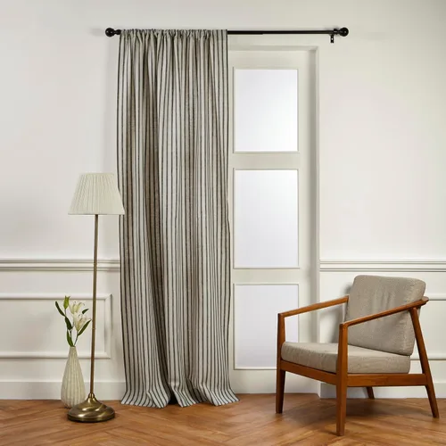 Solino Home Cortina de lino europeo de 108 pulgadas de largo, color negro y natural, 52 x 108 pulgadas, con bolsillo para barra, con filtro de luz,
