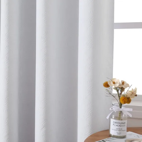 Miniatura 6 de HOMEIDEAS Cortinas opacas blancas grisáceas de 52 x 63 pulgadas, diseño geométrico marroquí en relieve, enrejado geográfico, para oscurecer