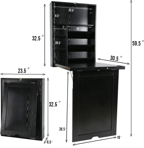 Miniatura 2 de YUSING Mesa Montada en la Pared, Escritorio Convertible Plegable Multifunción, Escritorio de Computadora para Oficina en Casa, Escritorio de Madera