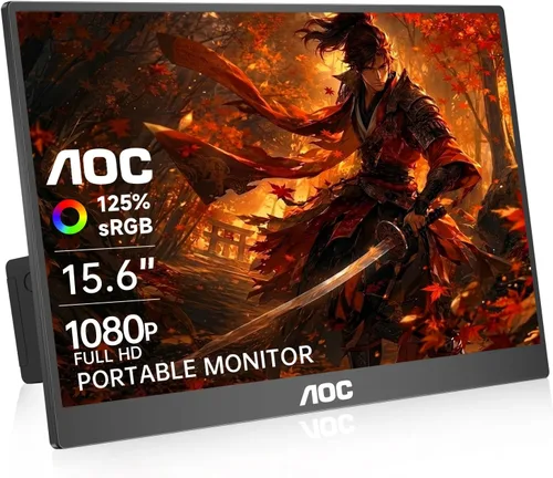AOC Monitor portátil de 15.6 pulgadas FHD 1080P IPS 125% sRGB, monitor de viaje USB-C HDMI para laptop, segunda pantalla externa ultra delgada para