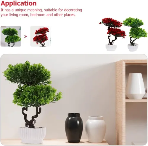 Miniatura 7 de Vaguelly Árbol de pino artificial, 2 unidades, simulación de 12 pulgadas, planta en maceta de escritorio, árbol falso, adornos de bonsái falsos