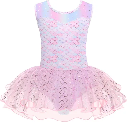 Miniatura 12 de Zaclotre Leotardo de Ballet para Niñas con Espumas Brillantes Sin Mangas de Malla, Vestido de Baile, Tutú, Traje de Bailarina para Niños