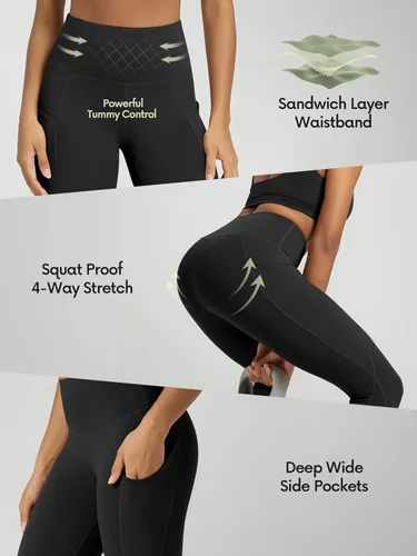 Miniatura 5 de ODODOS - Leggings tipo capri de mujer, no se traslucen y modelan el abdomen, con cintura alta y bolsillos para hacer yoga, atletismo, ejercicio