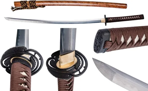 Miniatura 18 de Handforged Samurai Katana Sword - Damascus/1060/1095 High Carbon Steel, Full Tang, Iron Tsuba, Solid Wood Saya - Real Functional Sharp Blade for
