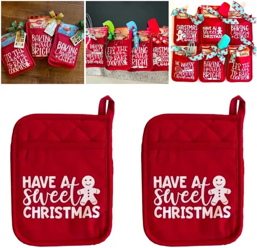 Kit de hornear para ollas de Navidad, soportes para ollas de Navidad con bolsillos, adornos de guantes de horno de Navidad, paquete de galletas para