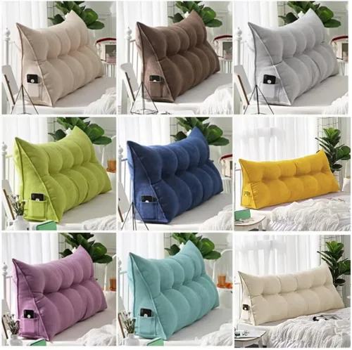 Miniatura 7 de Almohada triangular de lectura para reposo en cama, cojín grande para cabecero, respaldo largo, almohada de cuña con funda extraíble y dos bolsillos