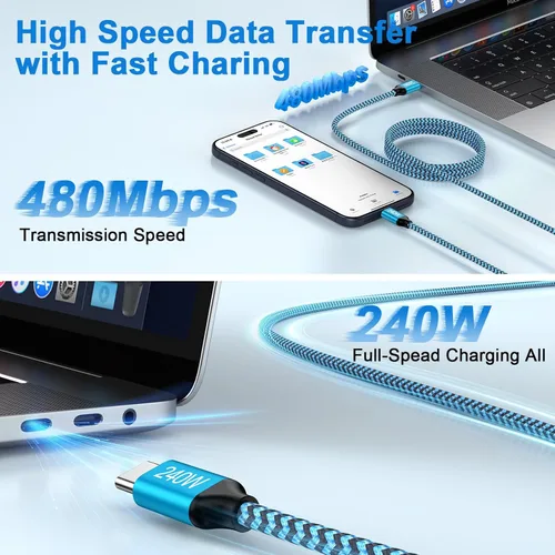 Miniatura 3 de Cable de carga rápida tipo C para iPhone 17, 240 W, USB C a USB C, cable de carga para iPhone 17 Pro Max 17 Pro Air 17, cable de alimentación