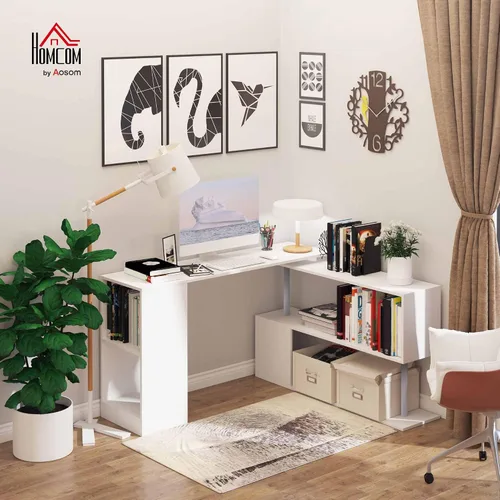 Miniatura 2 de HOMCOM - Escritorio giratorio en L para computadora, con estantes