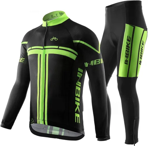 Miniatura 13 de INBIKE Conjunto de camiseta de ciclismo para hombre, reflectante, transpirable, traje de ciclismo de secado rápido, con pantalones cortos acolchados