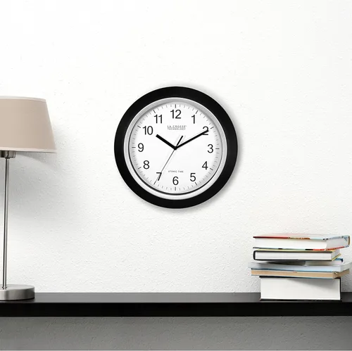 Miniatura 5 de La Crosse Technology WT-3102B - Reloj de pared analógico de 10 pulgadas WWVB y restablecimiento automático de DST, negro/plata