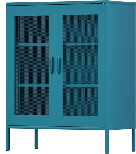 Miniatura 16 de Ustamio Gabinete de Almacenamiento de Metal Ancho Negro con Casillero, Gabinete de Acento de 2 Puertas para Hogar y Oficina, Gabinete de Metal Bajo