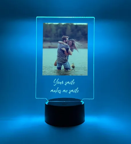 MIRROR MANIA Foto personalizada con luz LED, soporte para decoración del hogar, regalo para ella, aniversario, boda, pareja, novia, novio, amigos,