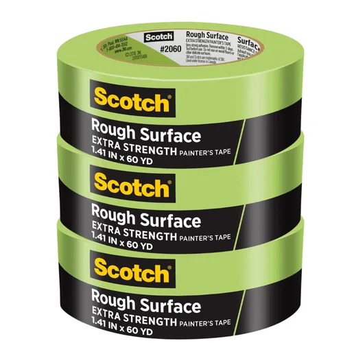Scotch Cinta adhesiva para pintores de superficies rugosas 2060-36AP, 3.6 cm x 55 m (36 mm x 55 m), paquete de 3 – Adhesivo fuerte, remoción limpia,
