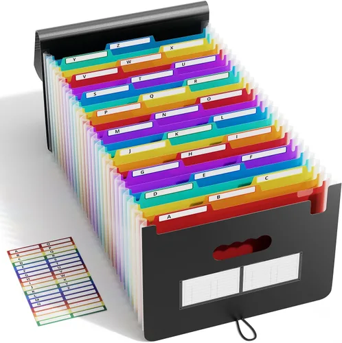 Miniatura 11 de ABC life Organizador de archivos de acordeón de 26 bolsillos, soporte mensual expandible de alta capacidad para facturas y recibos con pestañas