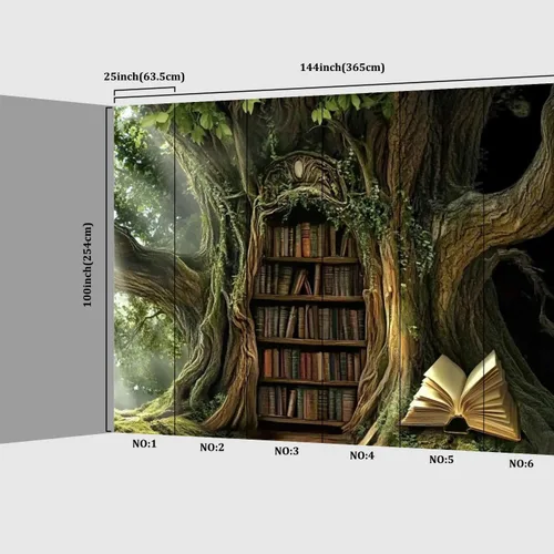 Miniatura 7 de Murales modernos para papel pintado 3D petrificado árbol arroyo ambiente antiguo oculto estantería abierta libro abierto despegar y pegar