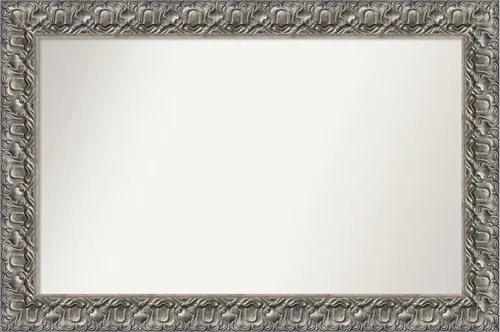 Miniatura 8 de Amanti Art Espejo de baño plateado para sobre fregadero, 26 x 26 pulgadas, espejo cuadrado de níquel pulido, marco de madera tradicional mediano, se