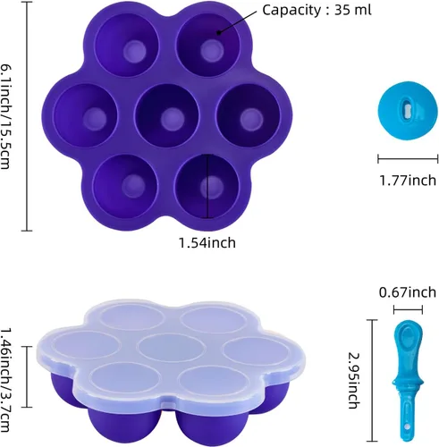 Miniatura 2 de Moldes de silicona para paletas, moldes para paletas de hielo de 7 cavidades, contenedor de almacenamiento de alimentos para bebés con tapa, Naranja