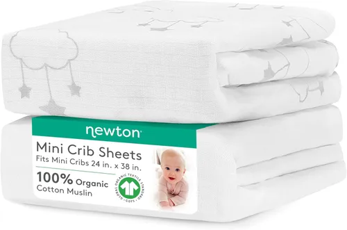 Miniatura 11 de Newton Baby Sábanas bajeras ajustables para mini cuna (paquete de 2) Sábanas de algodón de muselina orgánico, transpirables y suaves, sábanas