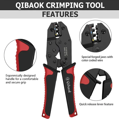 Miniatura 3 de Herramienta crimpadora de cables Qibaok Ratcheting Conectores de terminales de alambre aislado Herramienta de prensado para AWG22-10