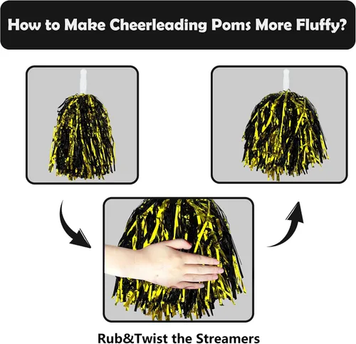 Miniatura 3 de HAVAGDTM 36PCS Cheerleading Pom Poms Metallic Foil Plastic Pom Poms with Baton Handle for Game Sports Squads Dancing Party Football Basketball Club