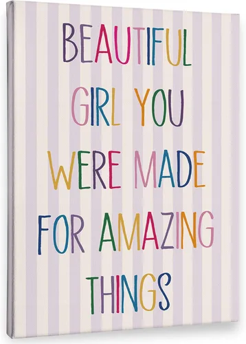 PHAMTE Motivational Girls Affirmations Wall Art Decor Canvas 11x14, Inspirational Pictures Decorations, Beautiful Girl You Were Made for Amazing