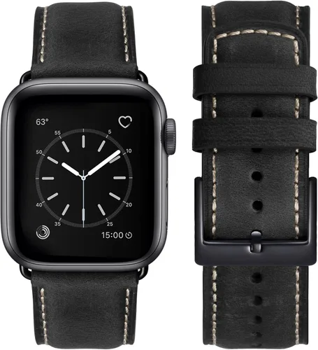 Miniatura 8 de SUNFWR Correas de cuero compatibles con Apple Watch de 1.61, 1.57, 1.5 pulgadas para hombres y mujeres, correa de repuesto de cuero genuino de grano
