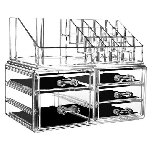 Miniatura 3 de Cq acrylic Organizador de maquillaje para el cuidado de la piel, grandes vitrinas transparentes para cosméticos, caja de almacenamiento apilable