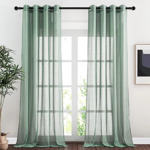 Miniatura 110 de NICETOWN Cortinas de lino traslúcidas con textura de lino de 84 pulgadas de largo, con ojales semitraslúcidos, tratamientos de ventana, privacidad