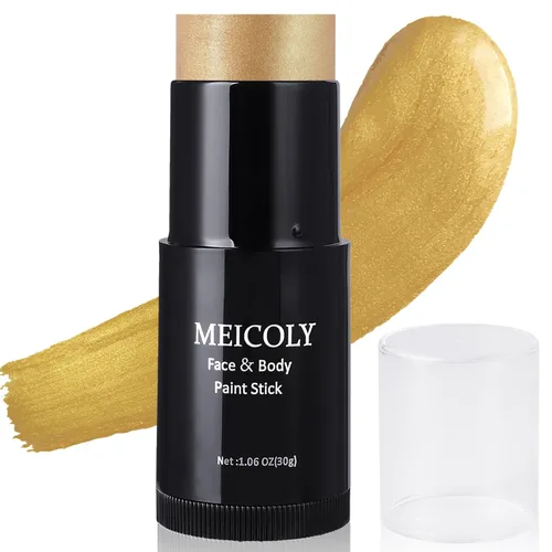 MEICOLY Pintura Dorada en Barra para Cara y Cuerpo (1.06 Oz), Pintura Facial Mezclable en Crema, Resistente al Sudor e Impermeable, Maquillaje palo