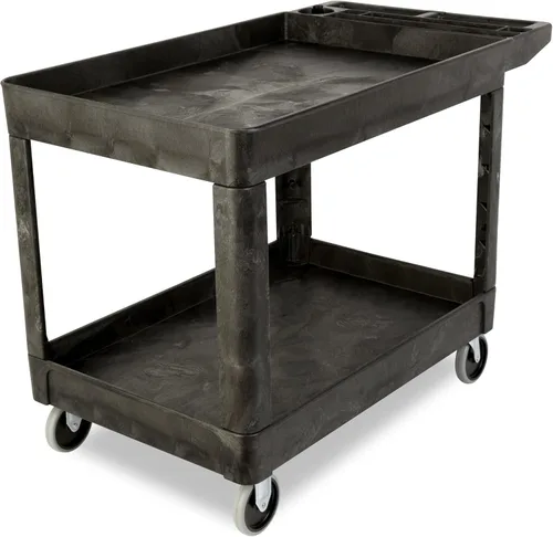 Carrito de utilería Rubbermaid Commercial Products FG452089BLA resistente, 2 estantes con ruedas, mediano, color negro