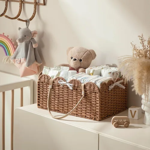 Miniatura 3 de HBlife - Organizador grande de pañales para bebé, cestas de almacenamiento de papel y cuerda para guardería con divisor extraíble, organizador