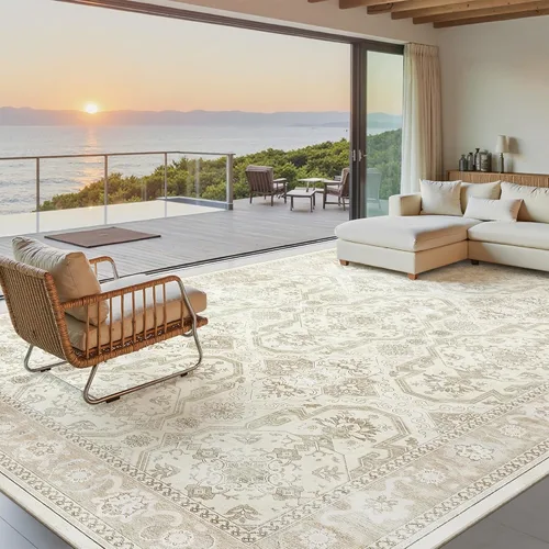 Miniatura 216 de Alfombra de pasillo Soalmost 2'6" x 10' lavable, alfombra antideslizante para cocina, baño, lavandería, alfombras vintage ultra delgadas para Beige