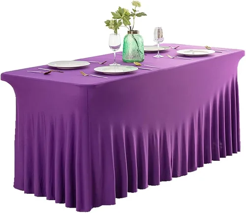 Miniatura 15 de Falda de mesa de poliéster ajustable de una pieza de elastano, mantel rectangular resistente a las arrugas para eventos de bodas, fiestas