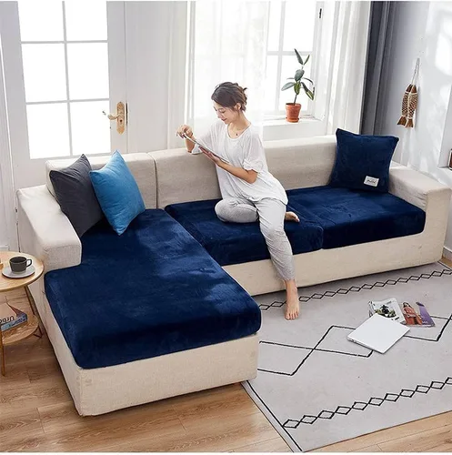 Miniatura 15 de Funda de cojín de terciopelo para sofá en forma de L, funda elástica para cojines de asiento, protector de muebles suave y antideslizante para silla