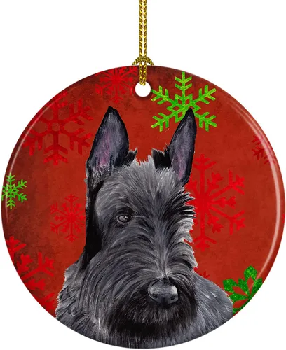 Miniatura 110 de Caroline's Treasures Bulldog English - Copos de nieve rojos y verdes, adorno de cerámica de Navidad, decoración colgante para el hogar, Navidad