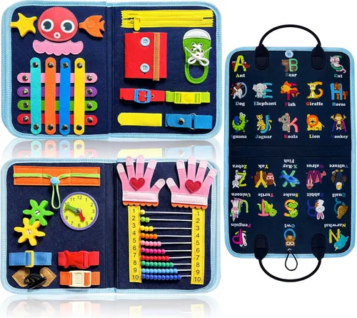 Gojmzo Busy Board Juguetes Montessori para Niños Pequeños y Niñas Regalos, Juguetes Sensoriales para Niños Pequeños, Actividades Educativas de Viaje