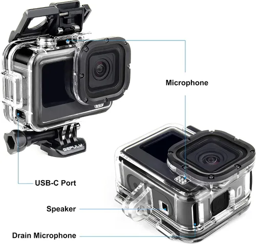 Miniatura 3 de GEPULY Carcasa de esqueleto con protección lateral abierta con USB de aluminio Pass Through Cubierta de puerta lateral para GoPro Hero 9 10 11 12 13