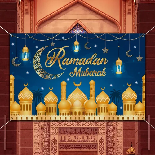 Miniatura 3 de Decoraciones de Ramadán para el hogar - 71 x 44 en Ramadán Banner Mubarak Mesa Mubarak Signo Telón de fondo Favores Colgantes Decoraciones
