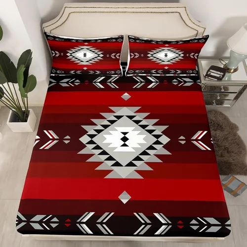 Miniatura 10 de Juego de sábanas bajeras de diseño nativo americano del suroeste para niños, niñas y adolescentes, juego de ropa de cama tribal para niños, niñas