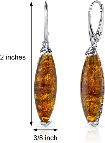 Miniatura 3 de Peora - Collar y pendientes con colgante de ámbar báltico en plata de ley, color coñac