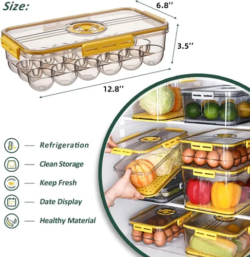 CottonColors Soporte para huevos para nevera 18 contenedores para refrigerador, organizador de plástico para refrigerador, almacenamiento apilable