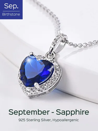 Miniatura 5 de ChicSilver Collar de plata de ley 925 con forma de corazón, redondo, pera, esmeralda y piedra natal simulada, regalo de cumpleaños para mujer