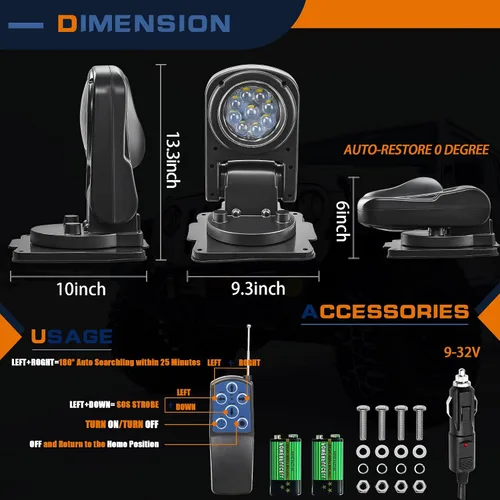 Miniatura 5 de Luces LED de punto remotas para camiones, luz de búsqueda giratoria de 360 grados con retorno automático para faro marino de camión, luces