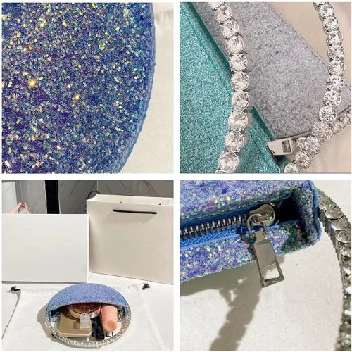 Miniatura 6 de Mini corazón forma redonda Rhinestone embrague bolso bolso marco diamante brillo lentejuelas brillantes bolso de noche boda fiesta