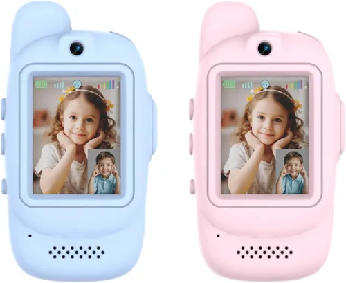 Miniatura 3 de Walkie Talkies de video para niños, paquete de 2 walkie talkies recargables para niños, largo alcance, ideal para juegos familiares, exteriores